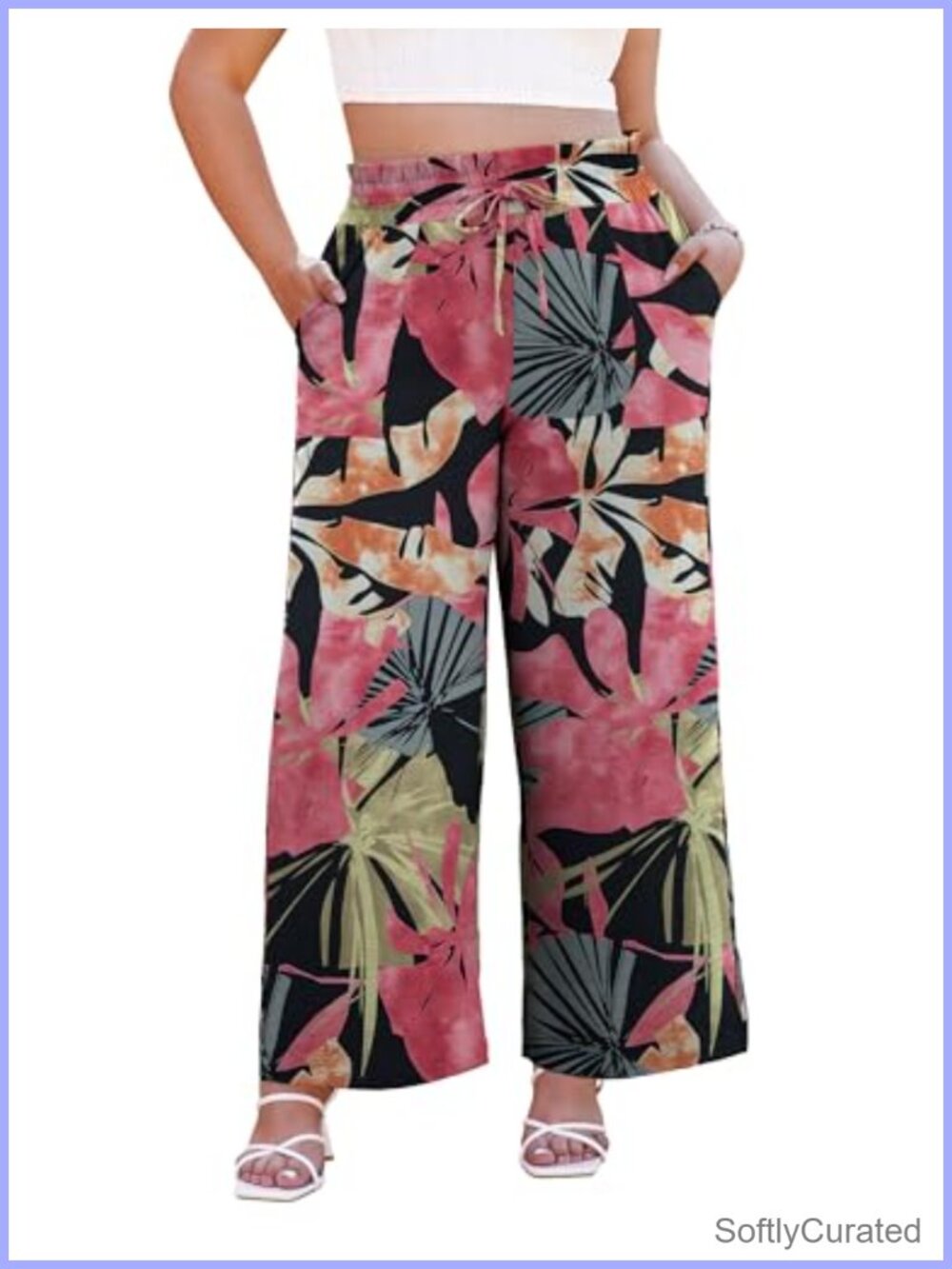 Plus Size Wide Leg Palazzo Pants High Waist Flowy Lightweight